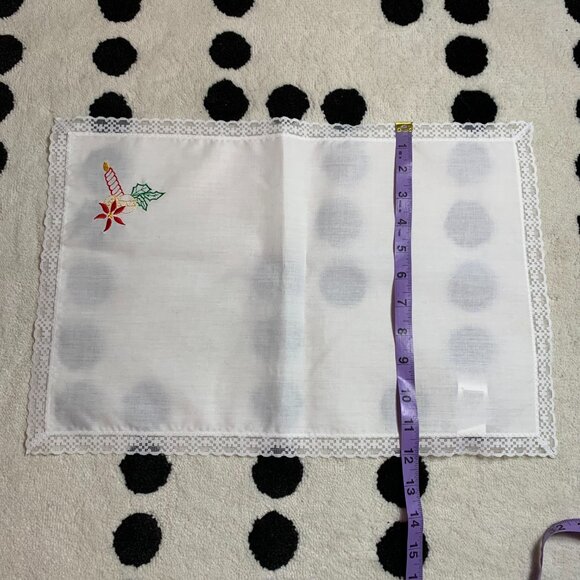 Christmas Vintage Linens Napkins White Holly Candle Bells Holiday Placemat - Picture 7 of 8